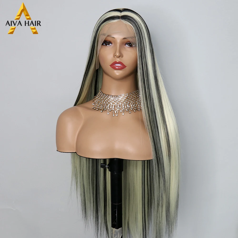 Blonde Black Color Synthetic 13X4 Lace Front Straight Wig Heat Resistant Drag Queen Cosplay Wigs For Black Women Pre Plucked