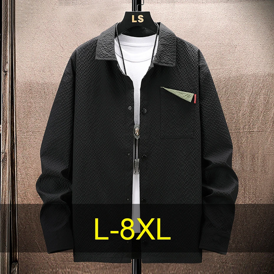 

Мужская рубашка больших размеров 8XL, весна-осень, с длинным рукавом, модная повседневная рубашка, мужская одежда больших размеров 8XL