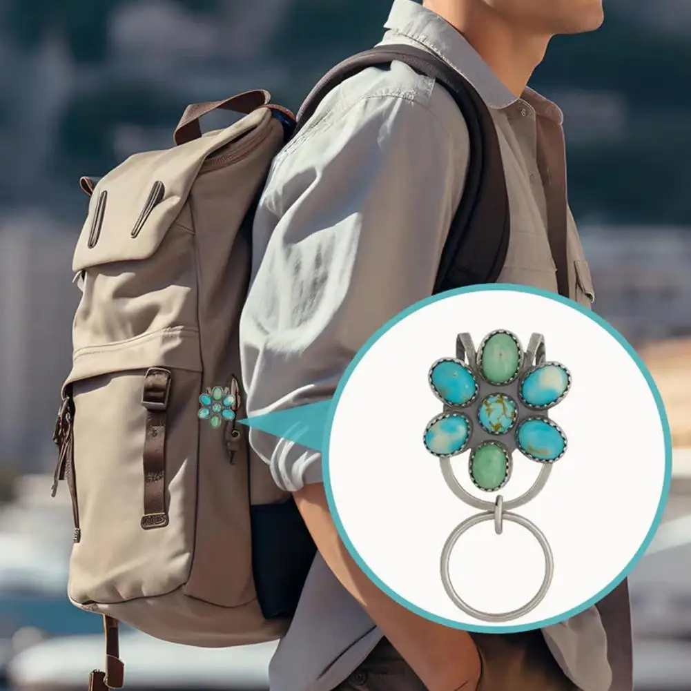 Turquoise Keychain No Scratch Key Holder Turquoise Bag Clip Key Holder Bohemian Flower Design Key Finder Car for Everyday