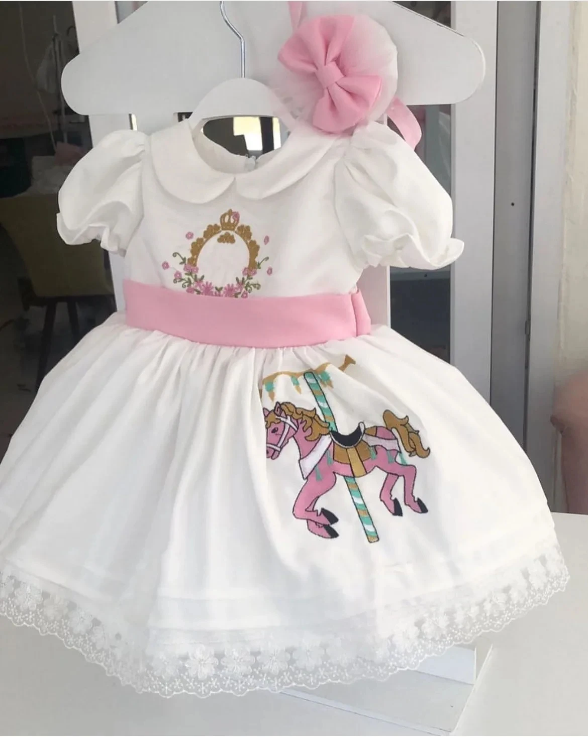 

0-12Y Baby Girl Summer Carousel Embroidery Turkish Vintage Princess Ball Gown White Dress for Birthday Holiday Easter Eid