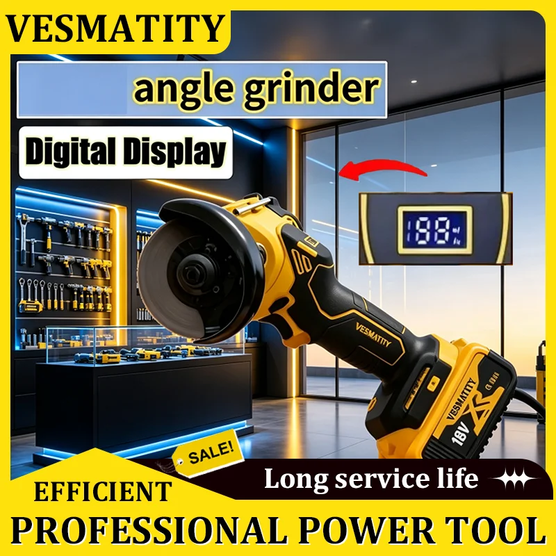 Digital Display 4 Inch Brushless Cordless Angle Grinder Polishing Grinding Electric Cutting Tool for 18V Battery