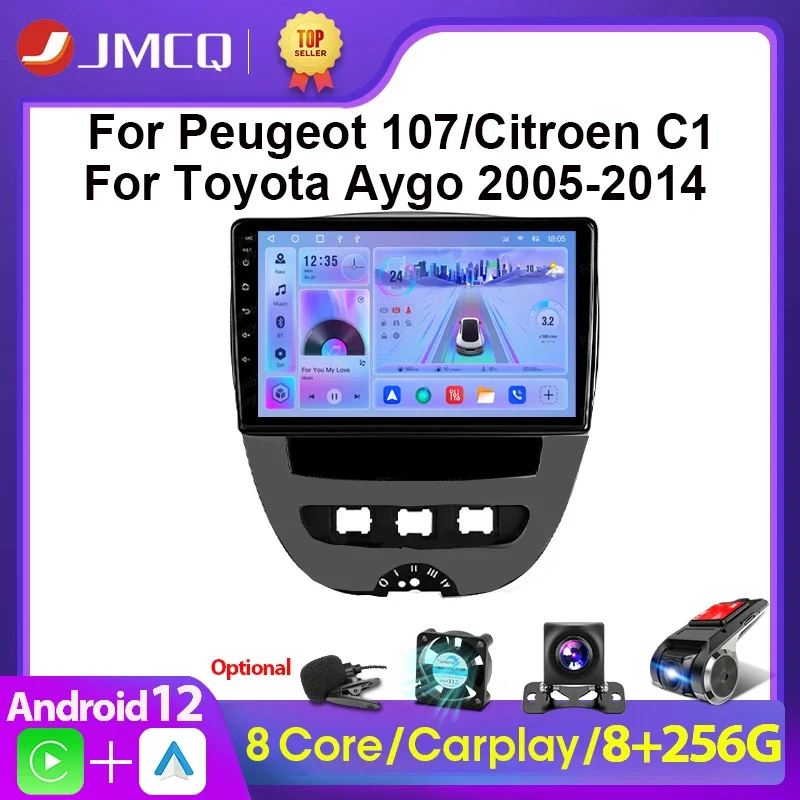 JMCQ 2 Din Car Radio For Peugeot 107 Toyota Aygo Citroen C1 2005-2014 Multimedia Player Android 12 4G GPS Navigation Carplay