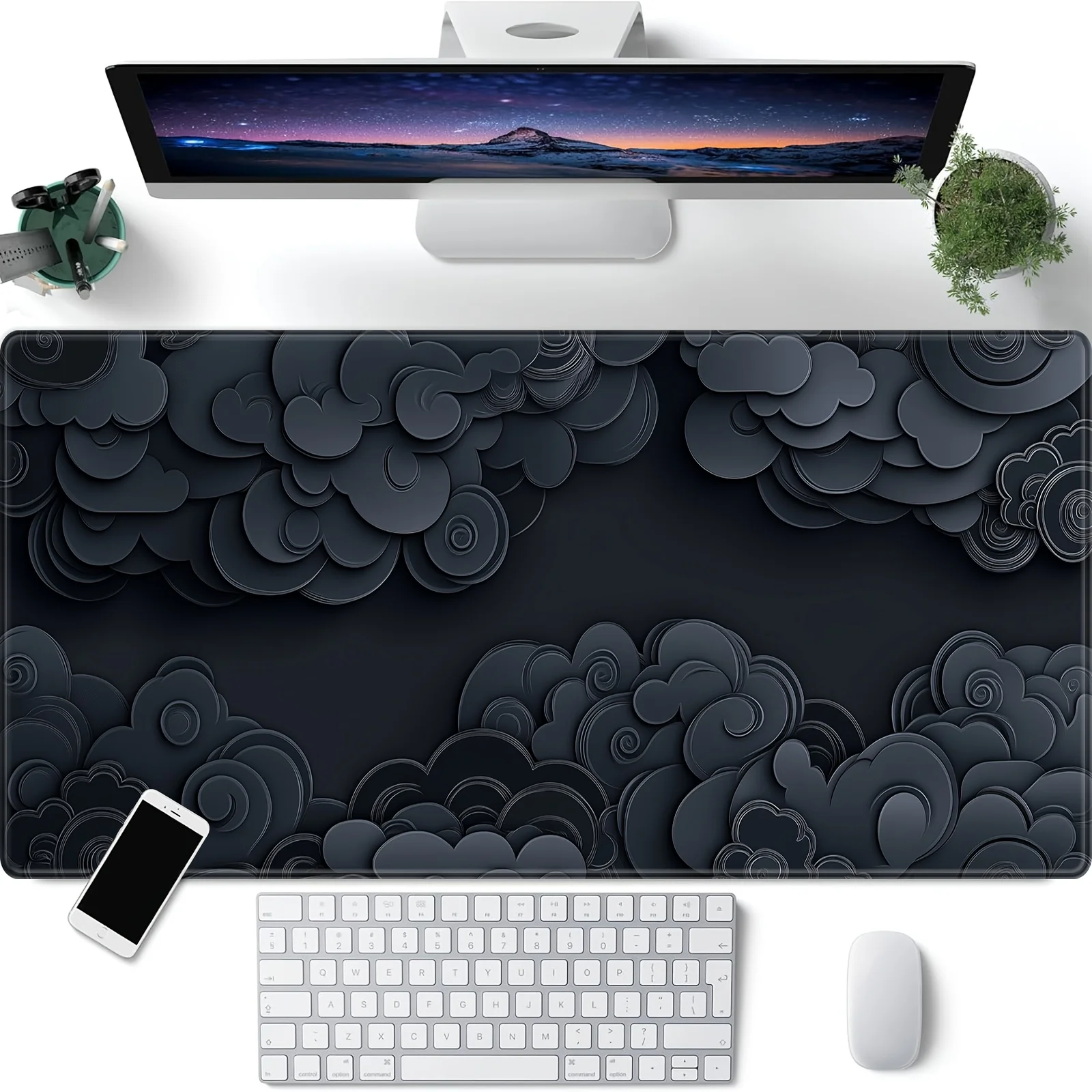 Dark Cloud Pattern Ergonomic Rubber Desk Pad - Anti-Slip, Durable Mouse Pad for Office & Gaming, Easy to Clean, Stylish Black De