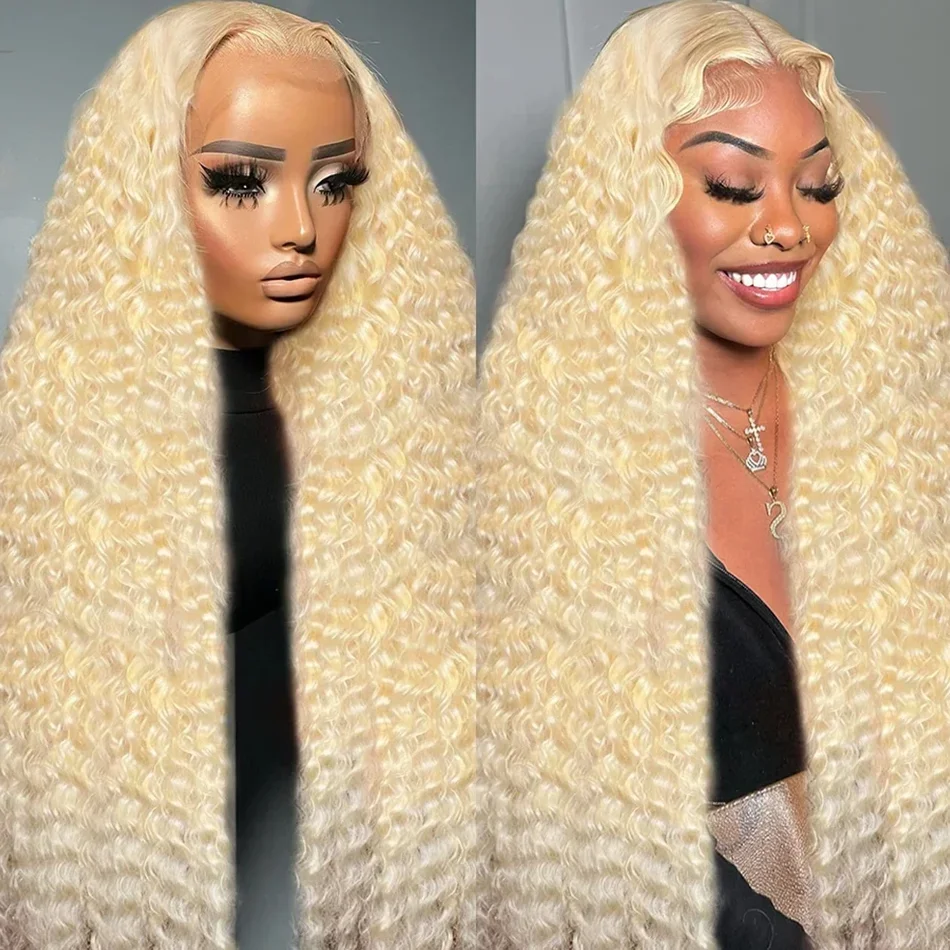 Honey Blonde Deep Wave Lace Frontal Wig, Cabelo Humano, Glueless, Pronto para Ir Encaracolado, 13x5 Frente, 613, 30 ", 40"