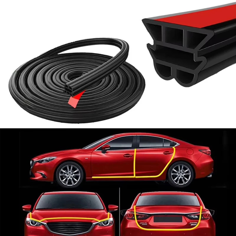 3-Layer Seal Strip Car Door Seal Strips Sound Insulation Weatherstrip Car Accessories 5M Rubber Strips Trunk Hood Sealant Strip
