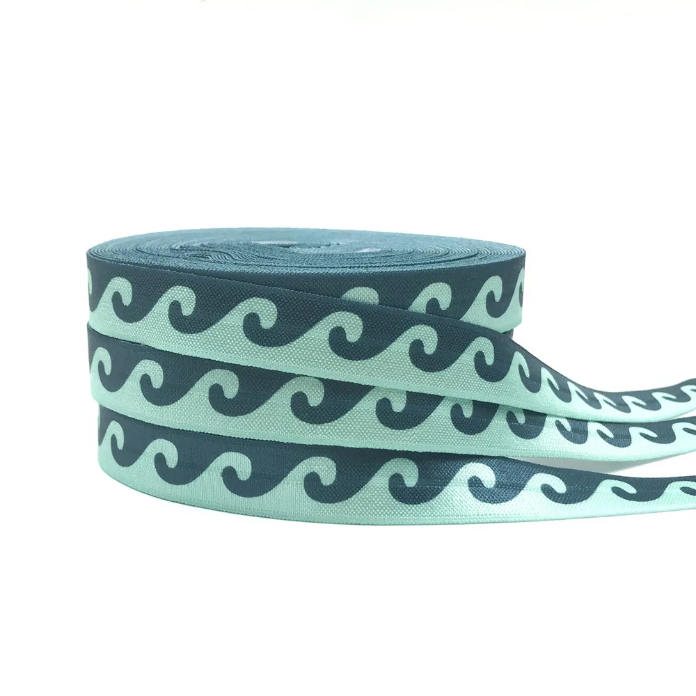 Sea Wave Print 4 Colors Fold Over Elastic 15MM FOE Ribbon For DIY Headwear Gift Webbing Accessories 10yard