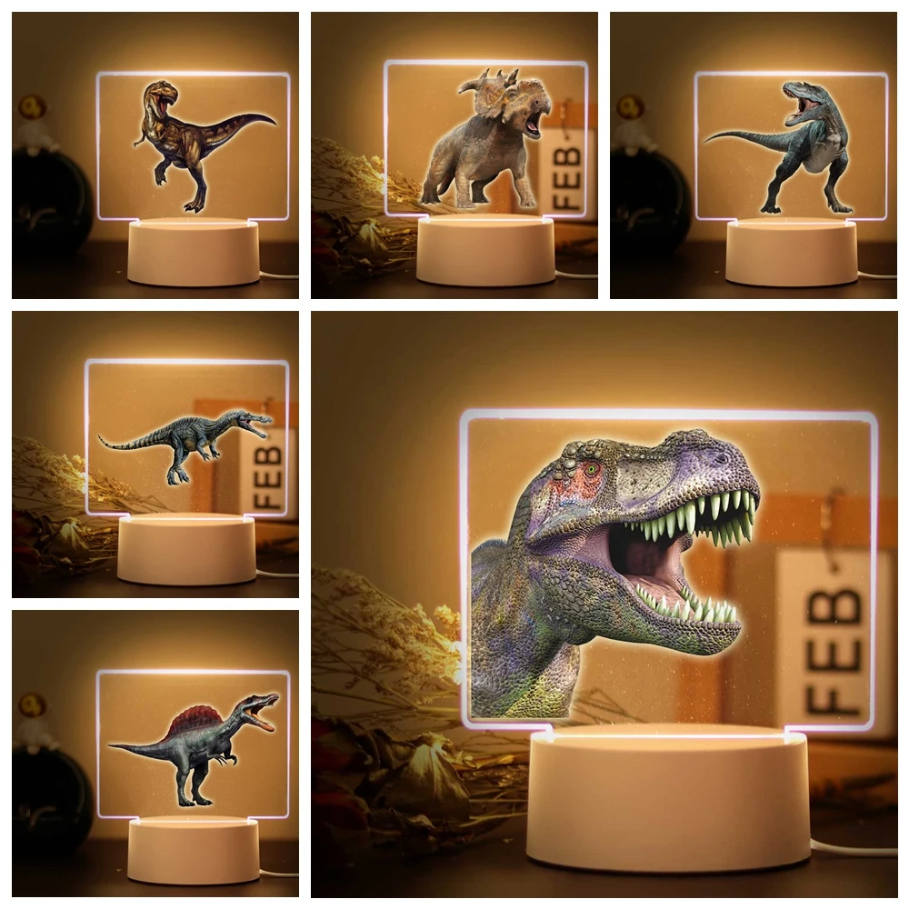 Acrílico LED Night Light com USB, dinossauros carnívoros, atmosfera Desk Lamp, beleza, 1 pc