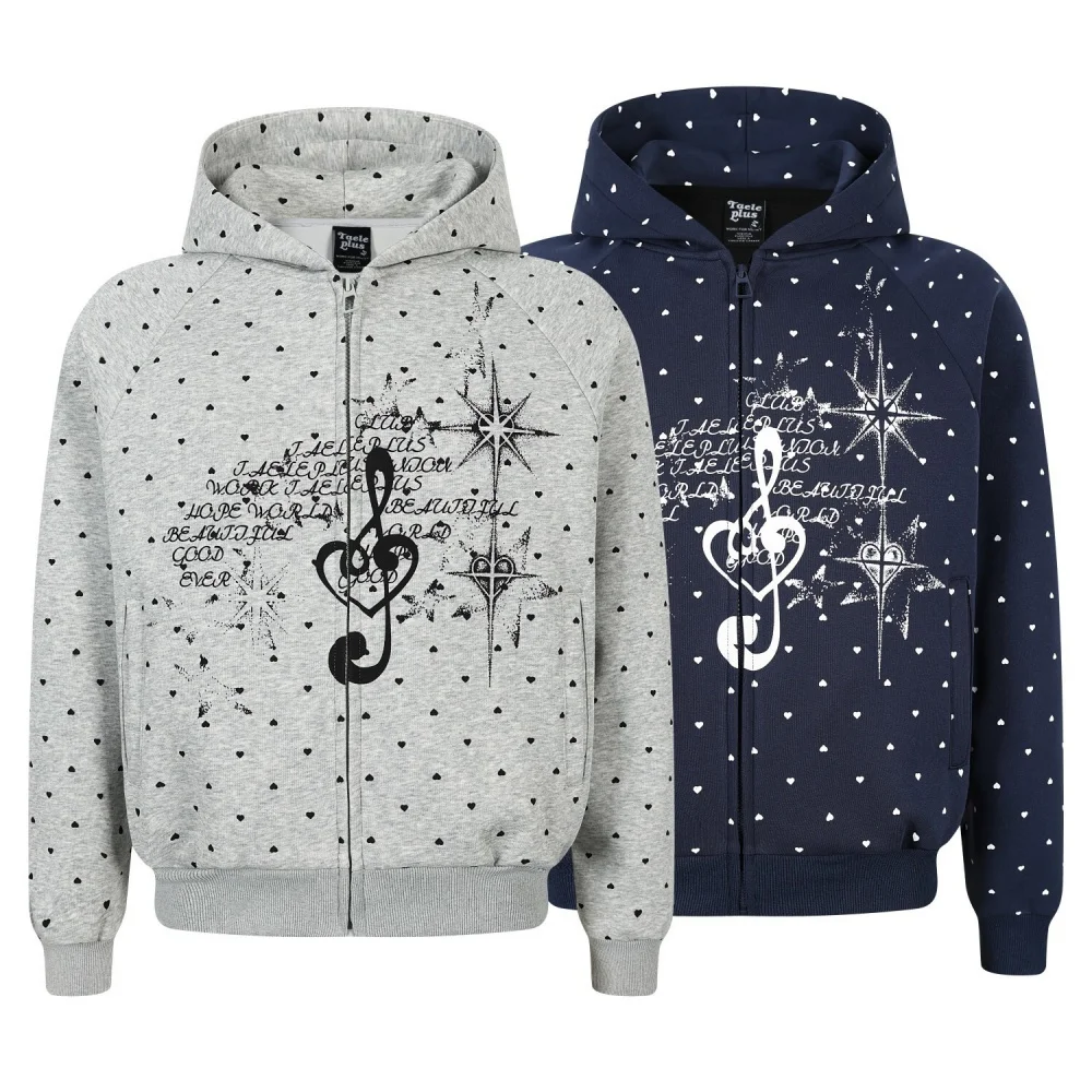 

Women's Hoodie Polka Dot Music Note Print Women's Sweatshirt with Zipper Street Style Casual Couple Hoodies Woman Sweatshirts