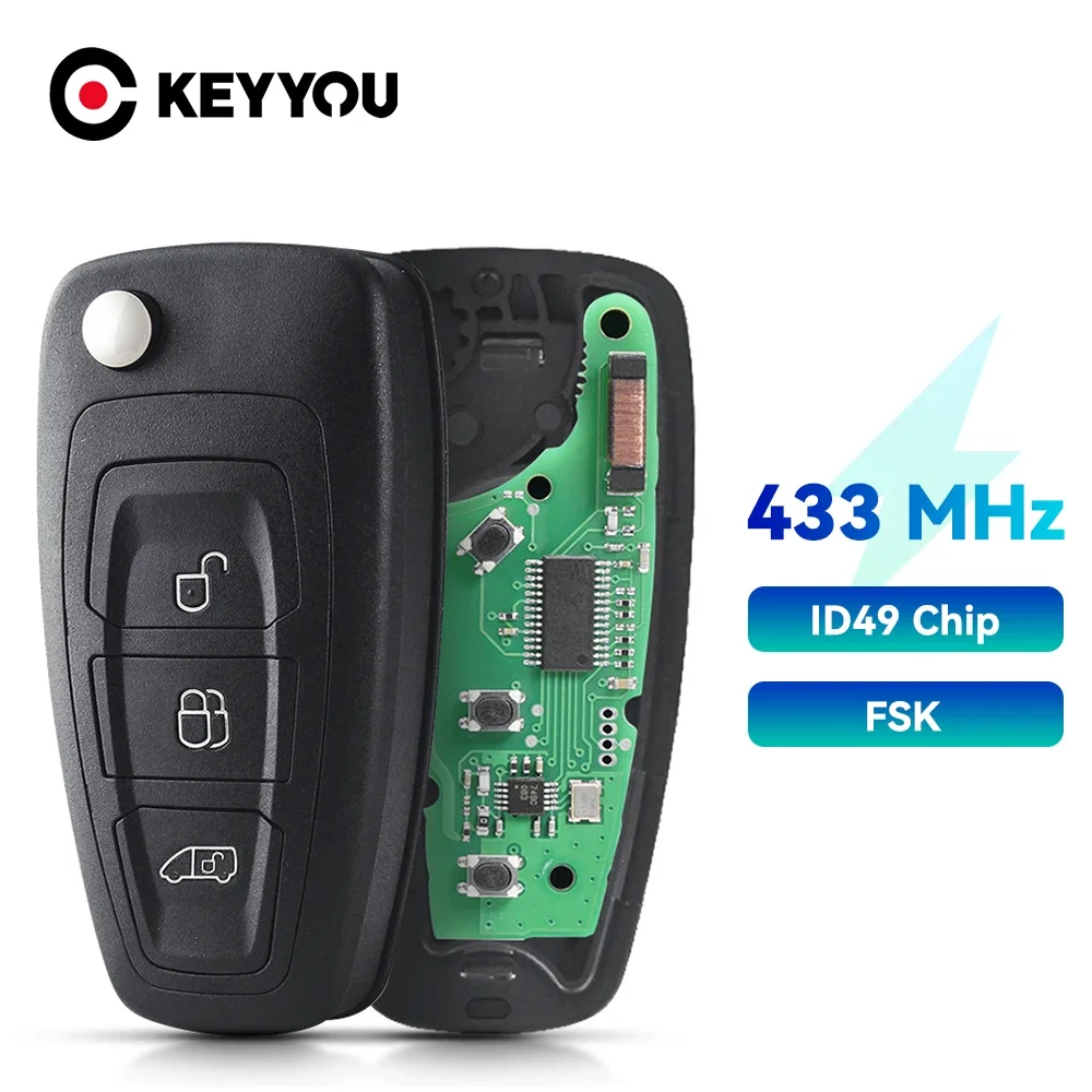 KEYYOU Flip 3 Buttons Remote Key GK2T-15K601-AA For Ford Transit 2016 2017 2018 2019 2020 433Mhz FSK PCF7945P ID49 Chip