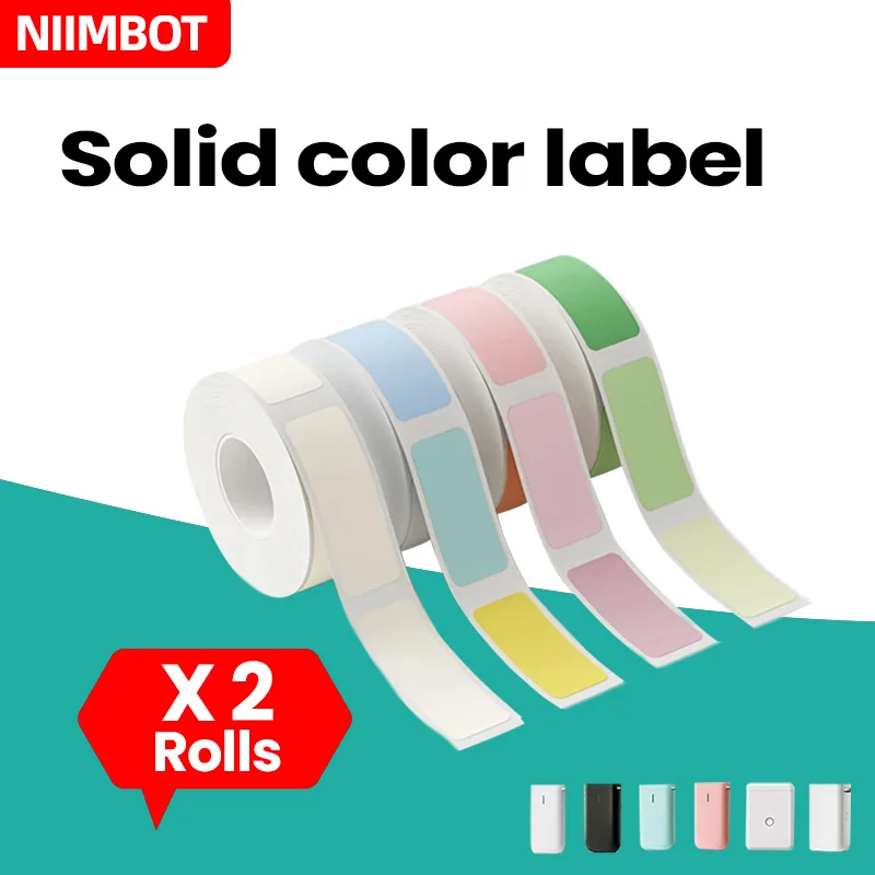 Niimbot 2 Rolls Pure Color Label Tape for D11, D110, D101 Sticker Waterproof Paper Adhesive Label Anti-Oil Mini Portable Printer