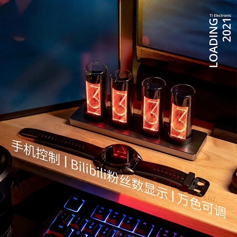 

Часы со светящейся трубкой RGB, креативное украшение для рабочего стола, подарок, светящиеся часы, счетчик вентилятора B, будильник Gixi