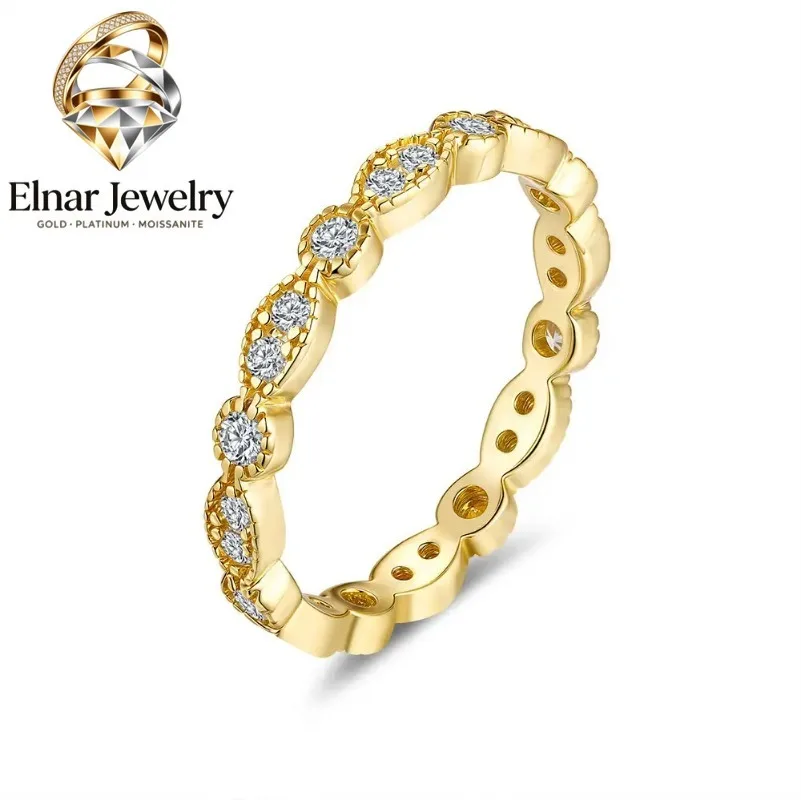

Elnar Jewelry 18K Solid Gold Women's Row Ring with Moissanite Diamond ring 100% Real Gold Enclosure Design