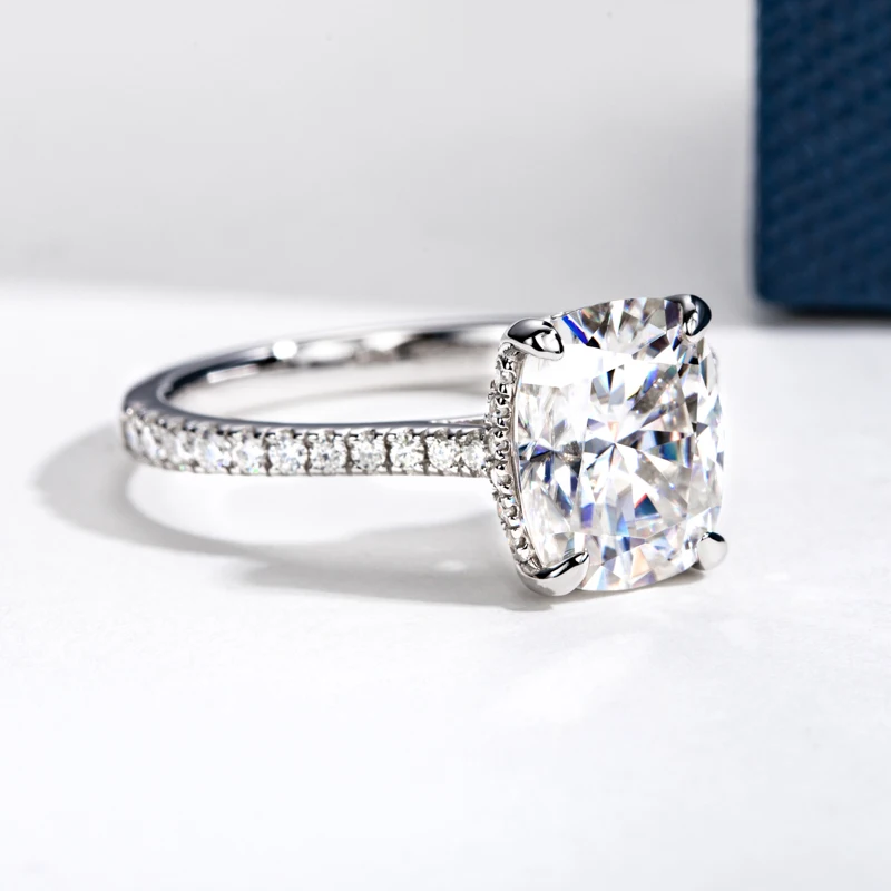 DEZO Cushion Cut Moissanite Engagement Rings For Women 4.0ct 925 Sterling Silver Anniversary Fine Jewelry