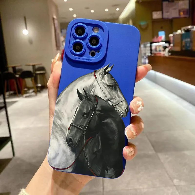 Vintage Black White Horse Phone Cases For Samsung Galaxy S26 S24 S25 Plus S23 Ultra A56 A53 A54 A55 A35 A36 A26 Silicone Cover