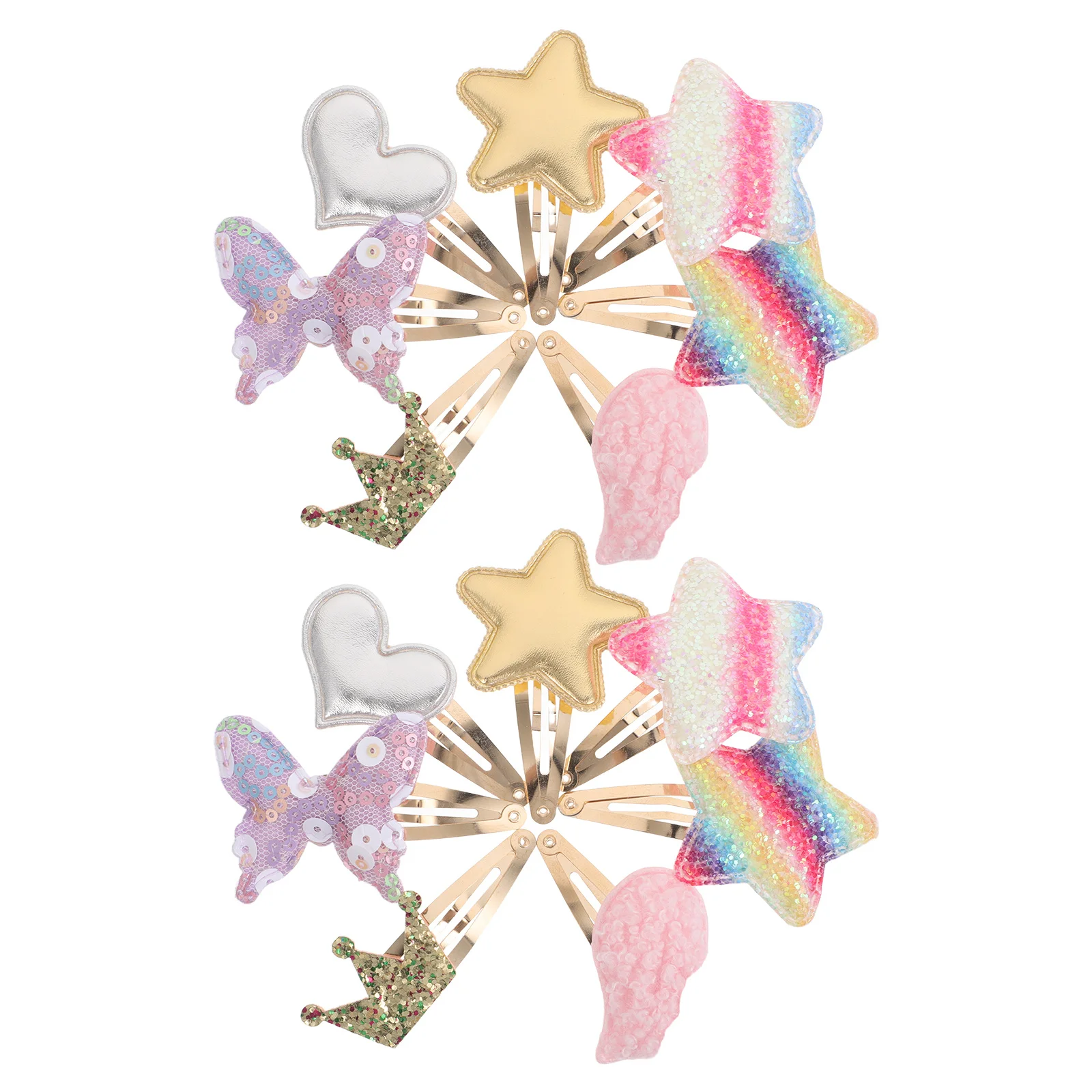 

8 пар заколок для волос, блестящие металлические застежки, звезды, сердечки, короны, бабочки, милые заколки, аксессуары для укладки волос