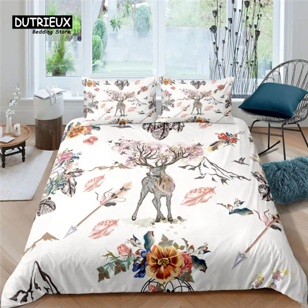 

Home Living Luxury Boho Deer Print 2/3Pcs Soft Duvet Cover PillowCase Queen and King Size Kids Bedding Set EU/US/AU Size