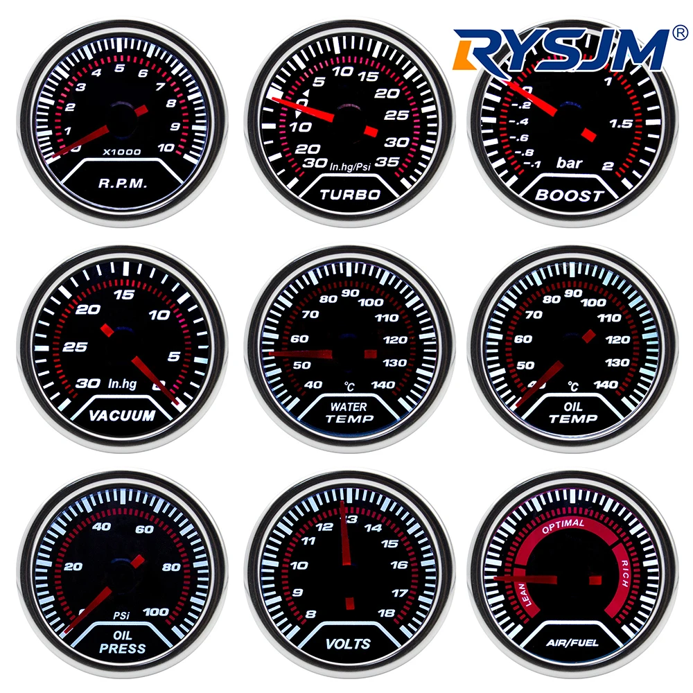 Medidor de temperatura de gases de escape de 2 pulgadas y 52 mm, medidor LED de temperatura de gases de escape para automóvil, voltímetro, tacómetro, medidor de presión de turbo, medidor de temperatura de aceite y agua para carreras de autos, 12V