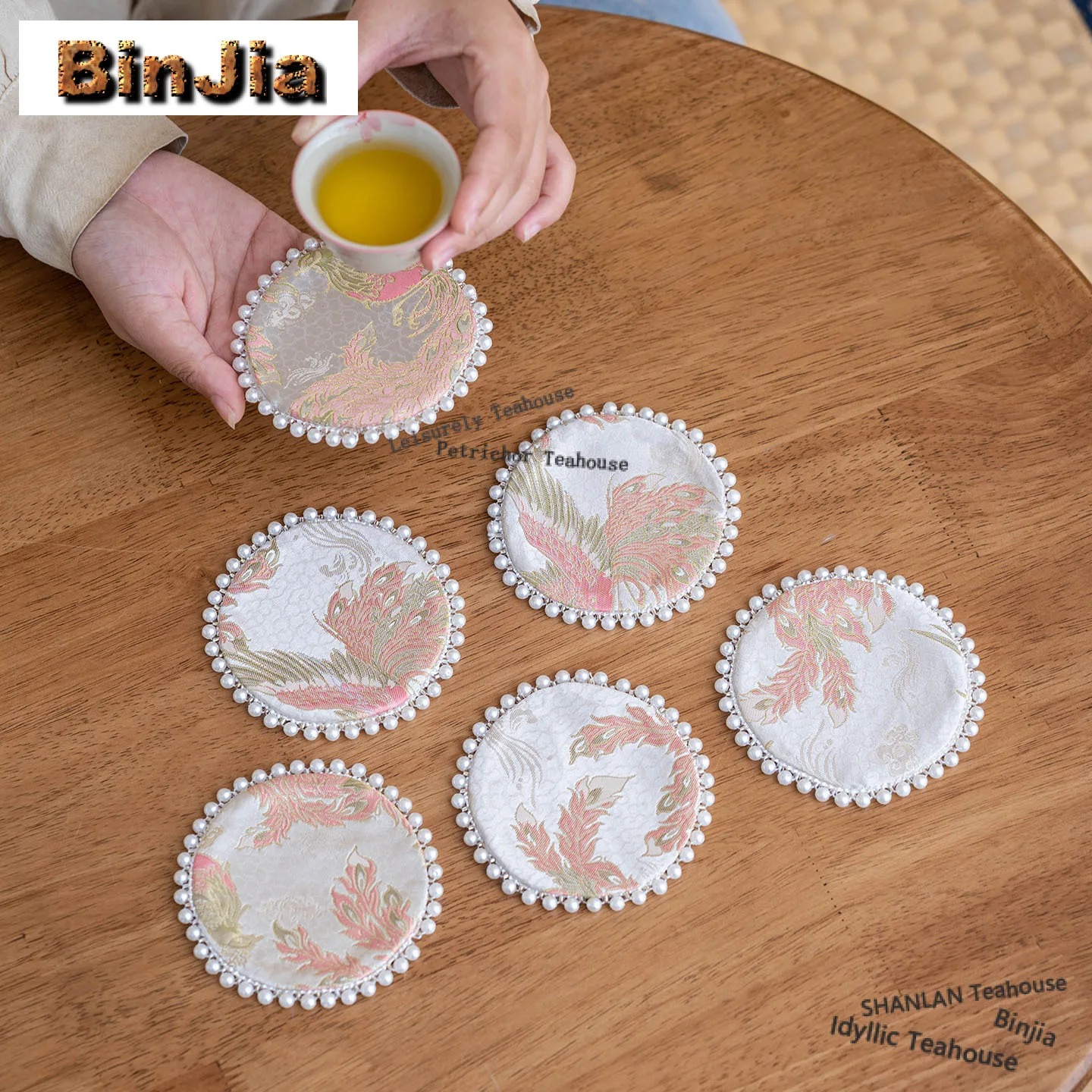 2pc/lot Brocade Phoenix Design Double-sided Coasters Retro Cup Mat For Coffee Cups Saucer Anti-scald Placemats Cup Holder Craft