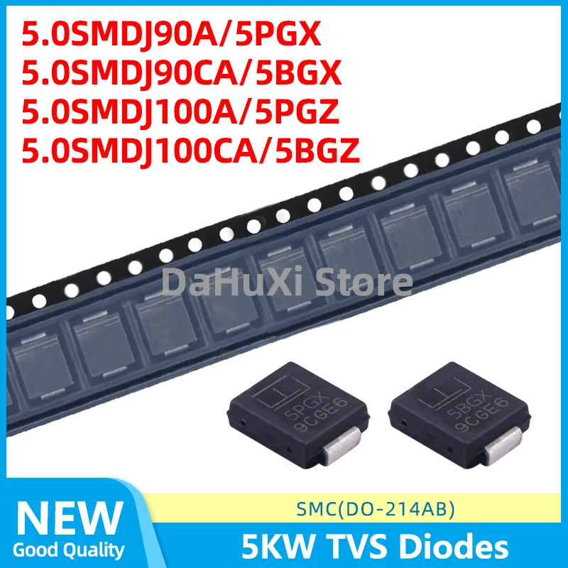 10PCS 5.0SMDJ90A 5PGX 5.0SMDJ90CA 5BGX 90V 5.0SMDJ100A 5PGZ 5.0SMDJ100CA 5BGZ 100V 5000W 5KW TVS Diodes DO-214AB