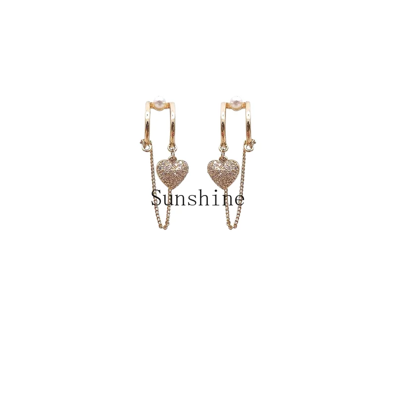 

Light luxury high-end love pearl stud earrings niche design fringed earrings