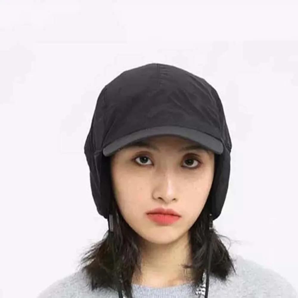 

Japanese Style Ear Protection Ushanka Multi-functional Lightweight Earflaps Visor Hat Thickened Solid Color Windproof Pilot Cap