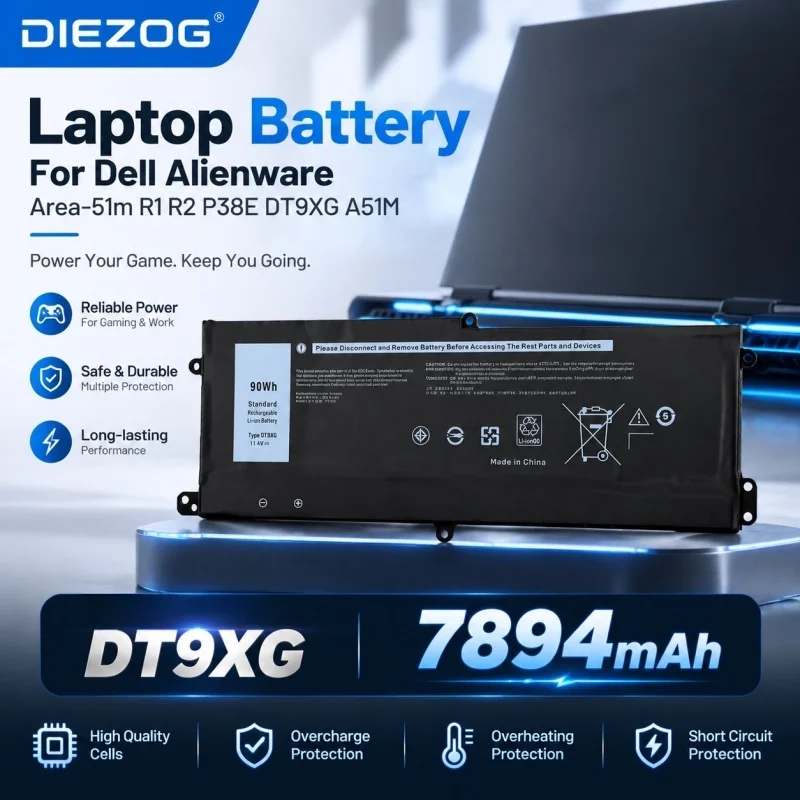 DT9XG for Dell Alienware Area-51m R1 R2 P38E  A51M Battery 7894mah Large Capacity Long Lasting Battery Life