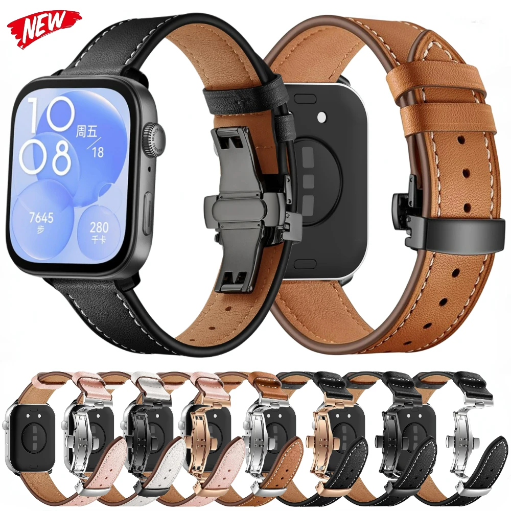 

Genuine Leather Strap for Huawei Watch Fit 3 Business Replaceable Wristband Correa for Huawei Watch Fit 3 Butterfly buckle Belt