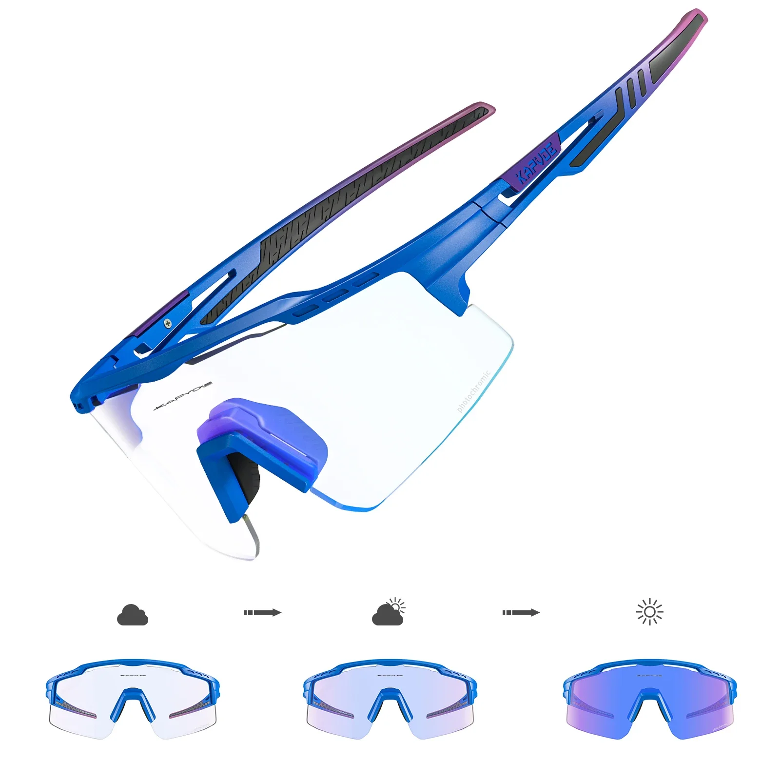 Kapvoe-Lunettes de soleil photochromiques colorées pour hommes, lunettes de cyclisme rouges et bleues, lunettes de vélo de route, lunettes de vélo de montagne, sports de plein air