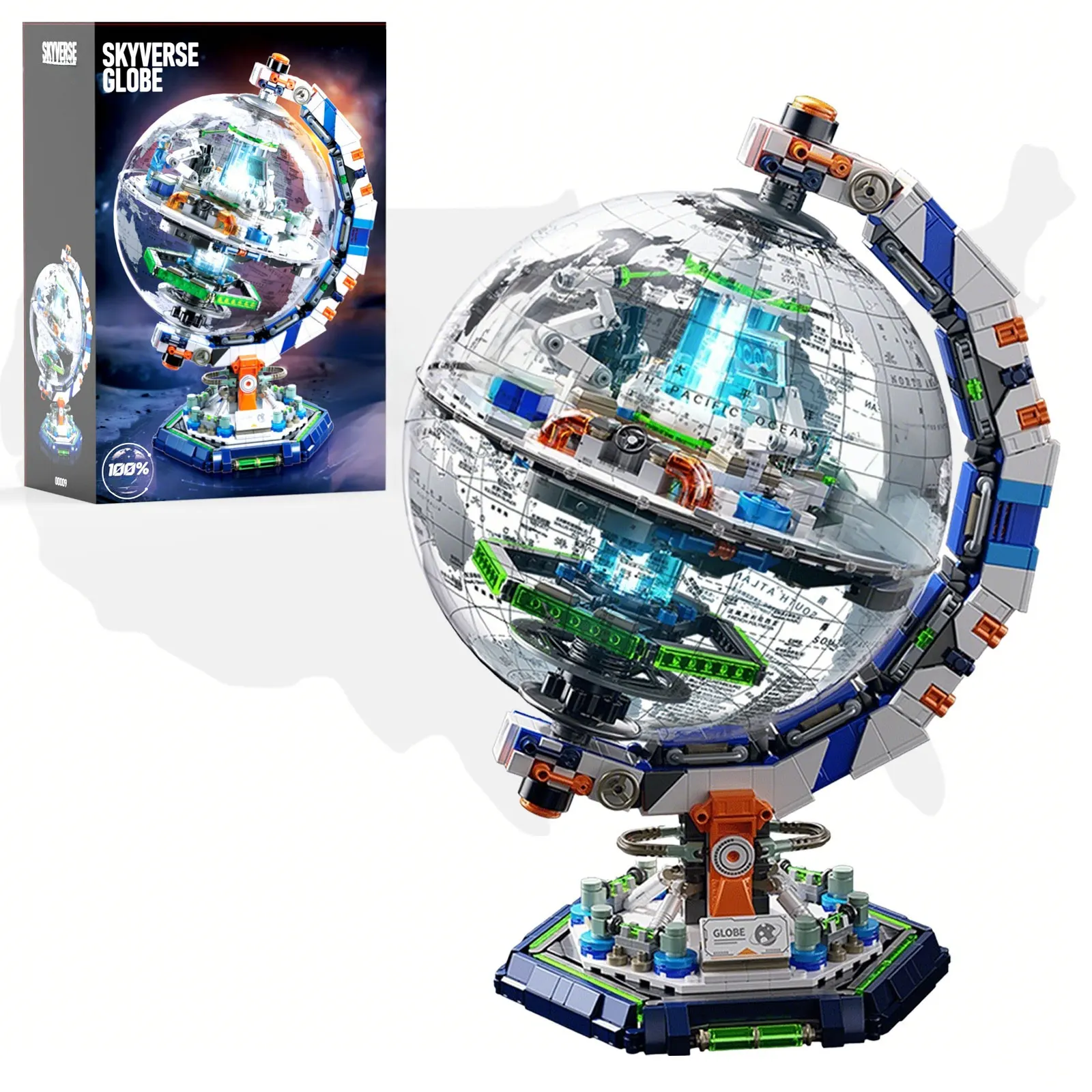 

KAVOWORLD 1793 Pcs Transparent Globe Building Blocks STEM Educational Construction Bricks Set Toy Gifts for Children Desk Decor