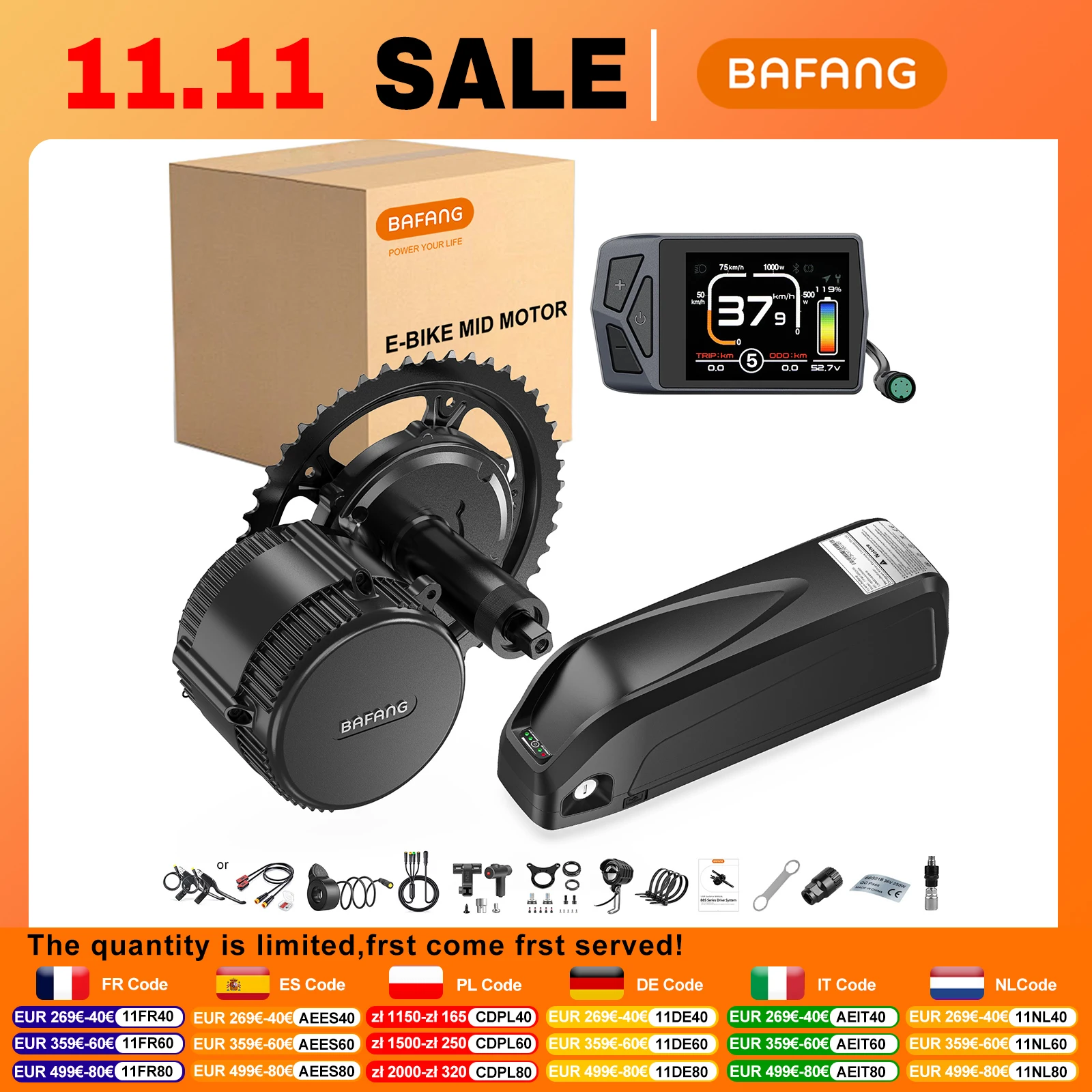 Bafang 48V 750W Electric Bicycle Conversion Kit BBS02 BBS02B Mid Drive Motor Ebike Kit with 13Ah 17.5Ah 20Ah Hailong Battery