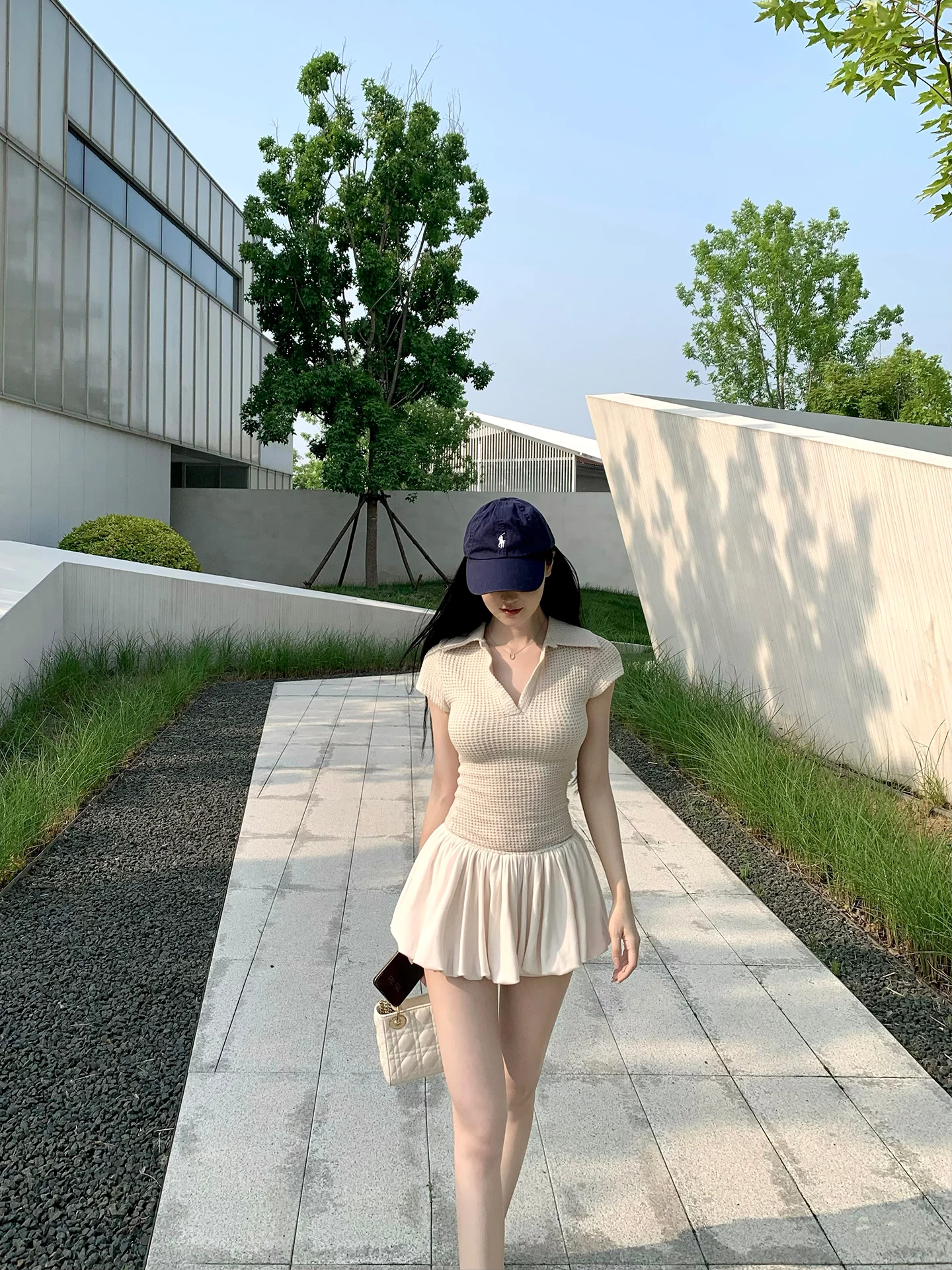 

Ballet Break Peach Knitted Patchwork Bloom Dr with Se Pants High Waist Gathered Skirt ort Sve Collar Daily Wear