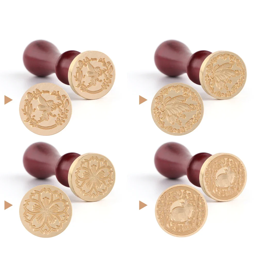 

Wax Seal Kit 4 Pieces Wax Seal Stamp Heads with Universal Wood Handle for Invitations Cards Envelopes Gift Wrapping