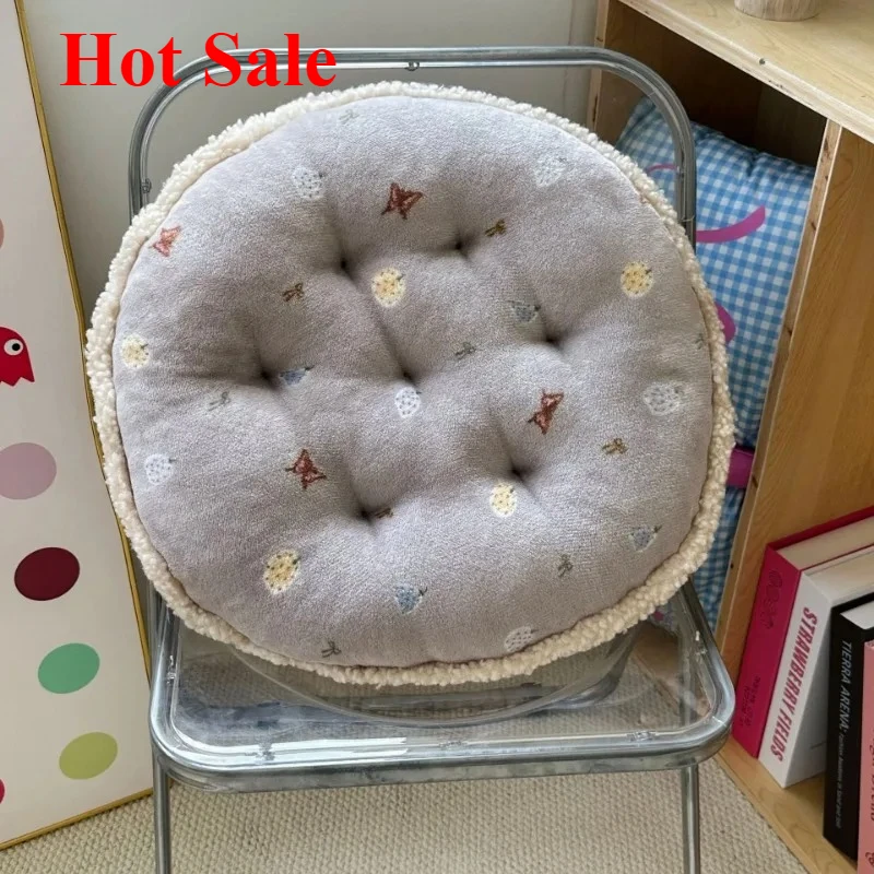 

2025 new round milk fleece cartoon seat cushion cute office chair cushion balcony futon bay window cushion