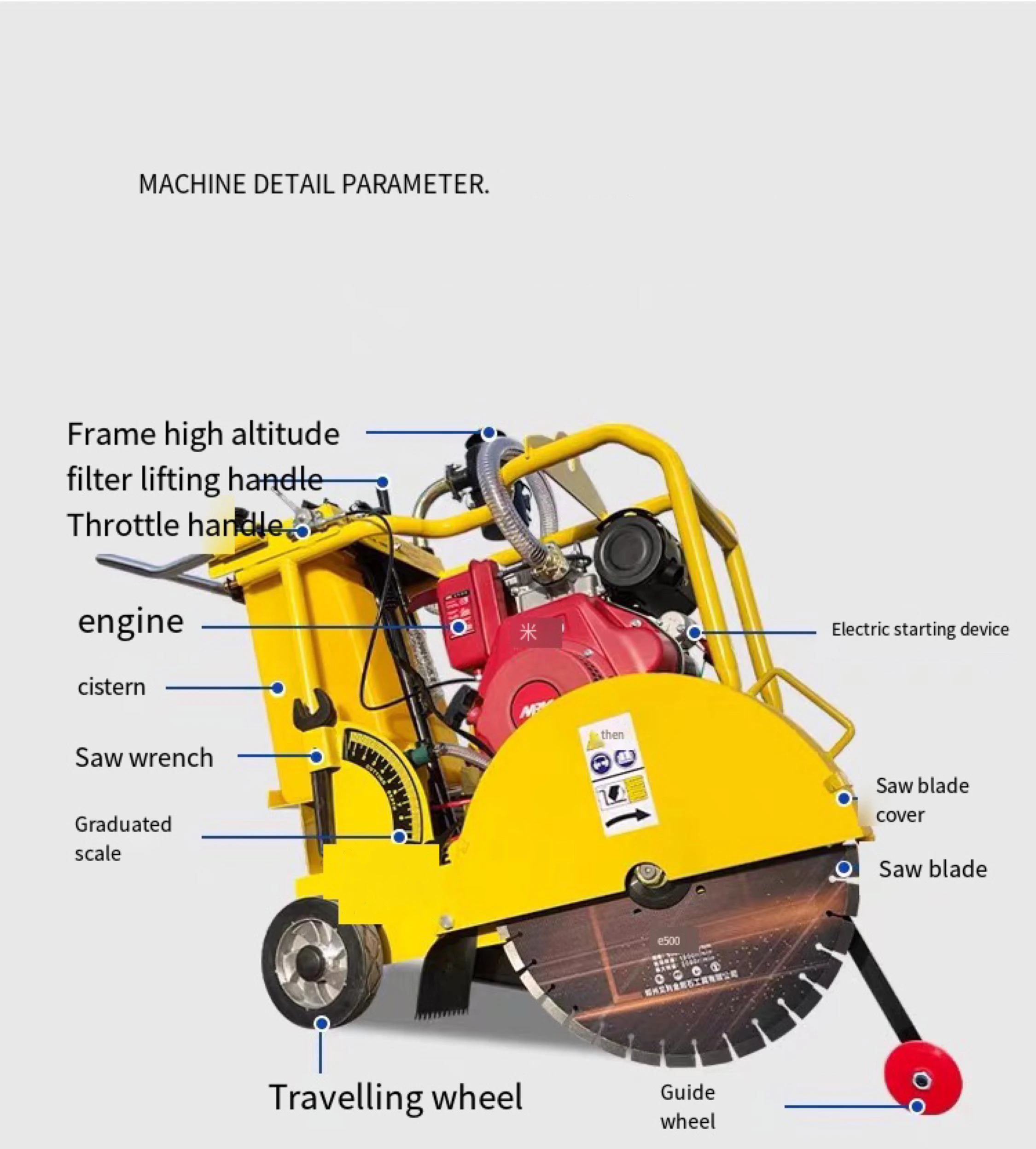 500mm Concrete Road Cutting Machine Diesel Gasoline Engine Pavement Floor Saw Cutter