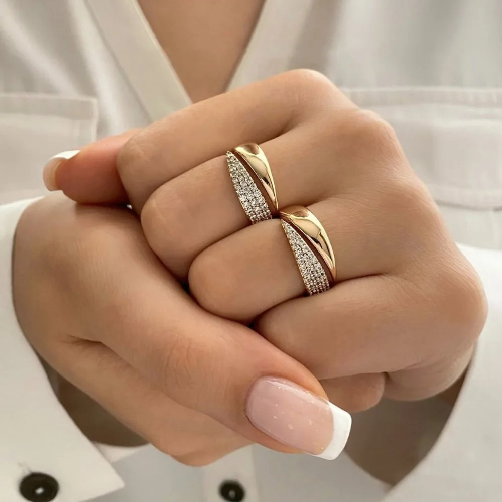 Image of Mode Unregelmäßige Geometrie Voller Zirkon Ringe Persönlichkeit Multilayer Zeigefinger Ring für Frauen Charme Schmuck Zubehör Geschenke