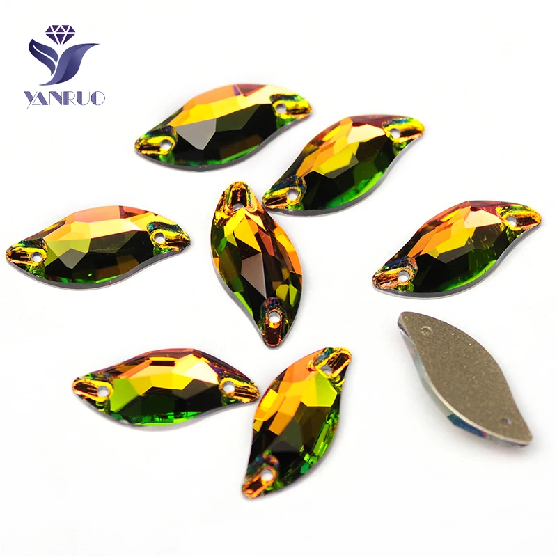 YANRUO 3254 All Sizes VM Diamond Leaf Flat Back Stones Sew On Crystal Rhinestone Sewing Strass For Jewelry