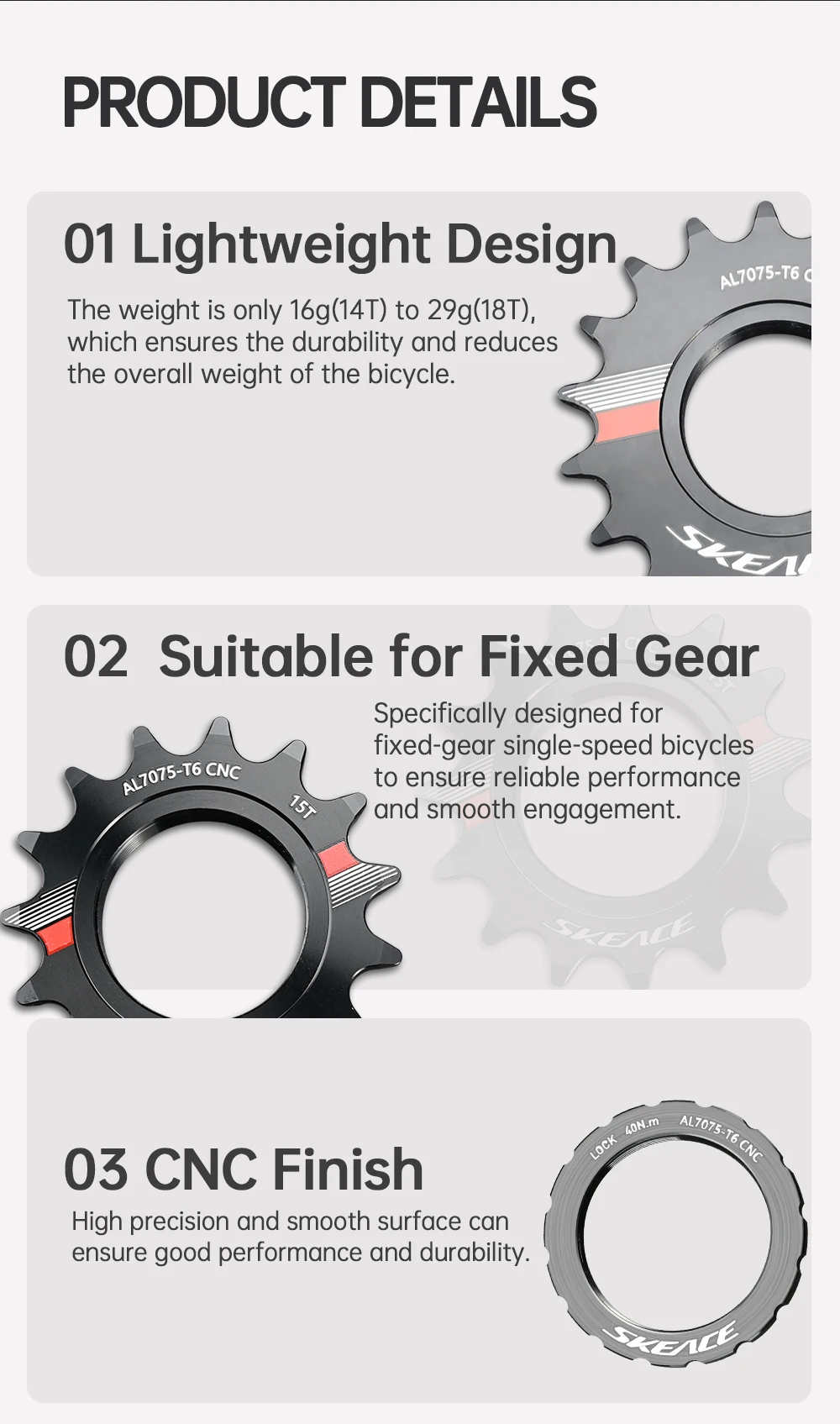 SKEACE Fahrrad Single-Speed Kassette 14T 15T 16T 17T 18T Fixed Gear Fahrrad Schwungrad Kettenrad Cog Fixie Track Bike Locking Ring – Detail 5