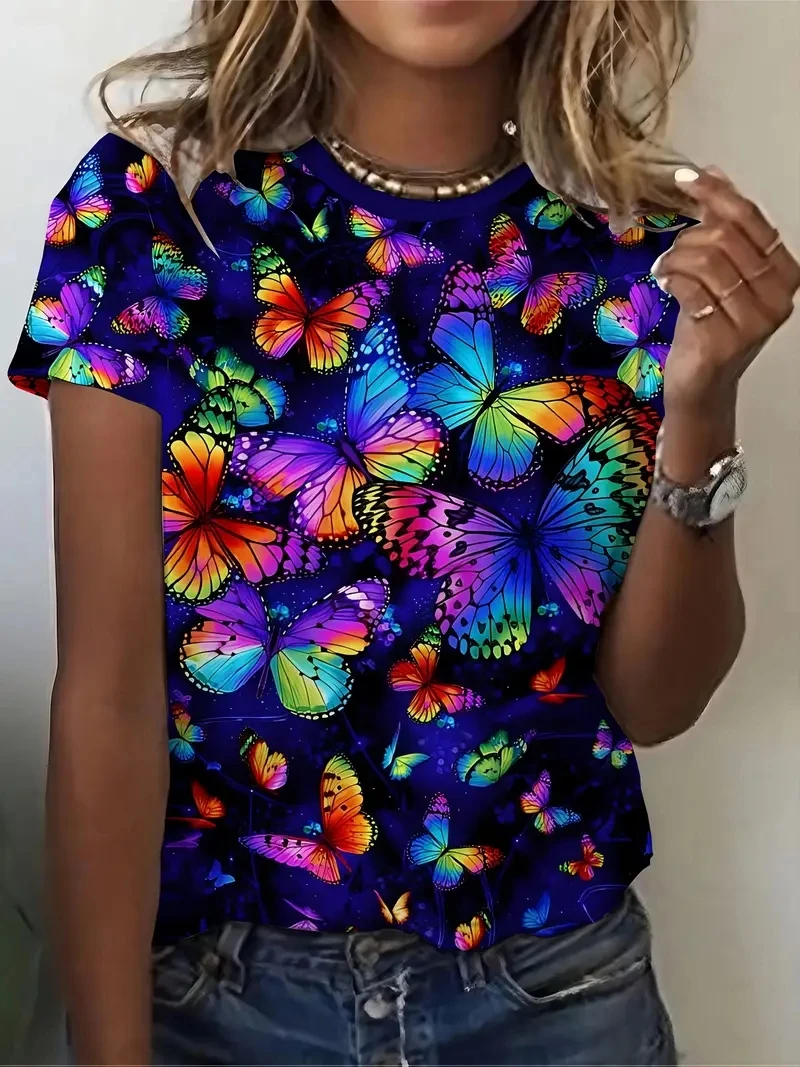 Dames T-shirt Grote maten 3D-geprint Casual los en modieus T-shirt met korte mouwen, zacht, comfortabel en ademend