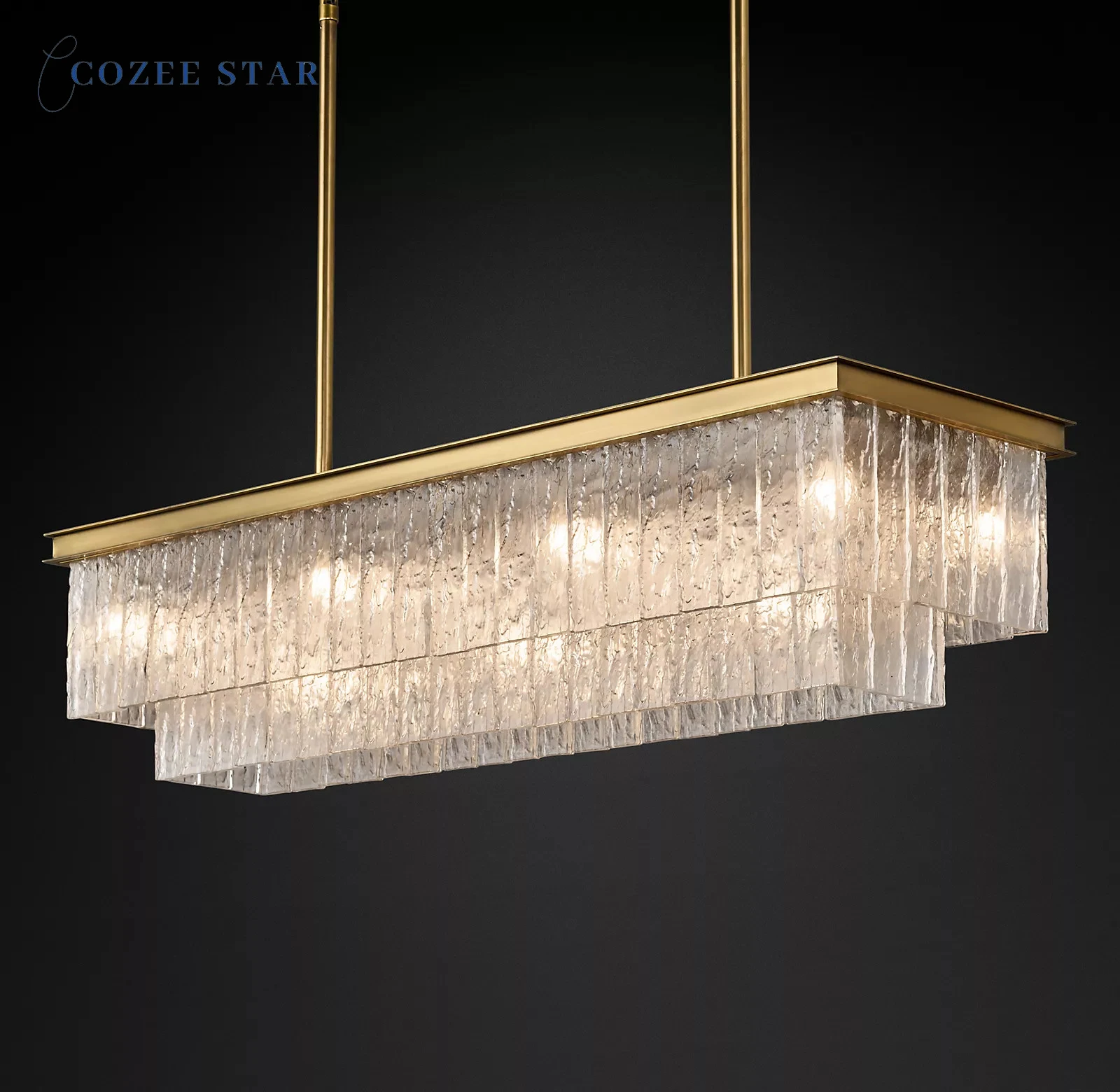 Modern Glass Chandelier LED Glace Rectangular Chandeliers Light Fixture Dining Room Kitchen Island Hanging Lamps Lustre