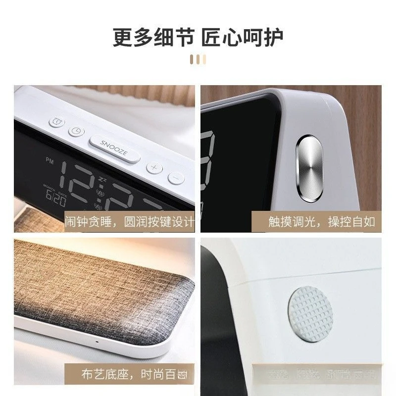 Criativo três-em-um quarto moda relógio luz noturna carregador sem fio 15w carregamento rápido luz ambiente de cabeceira