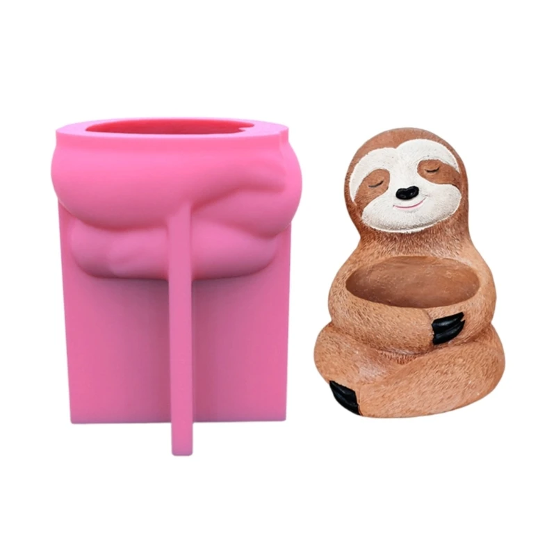 R3MC Candles Holder Resin Mold,Gypsum Flower Pot Silicone Molds Sloth Epoxy Resin Casting Molds for DIY-Jewelry Storage Box