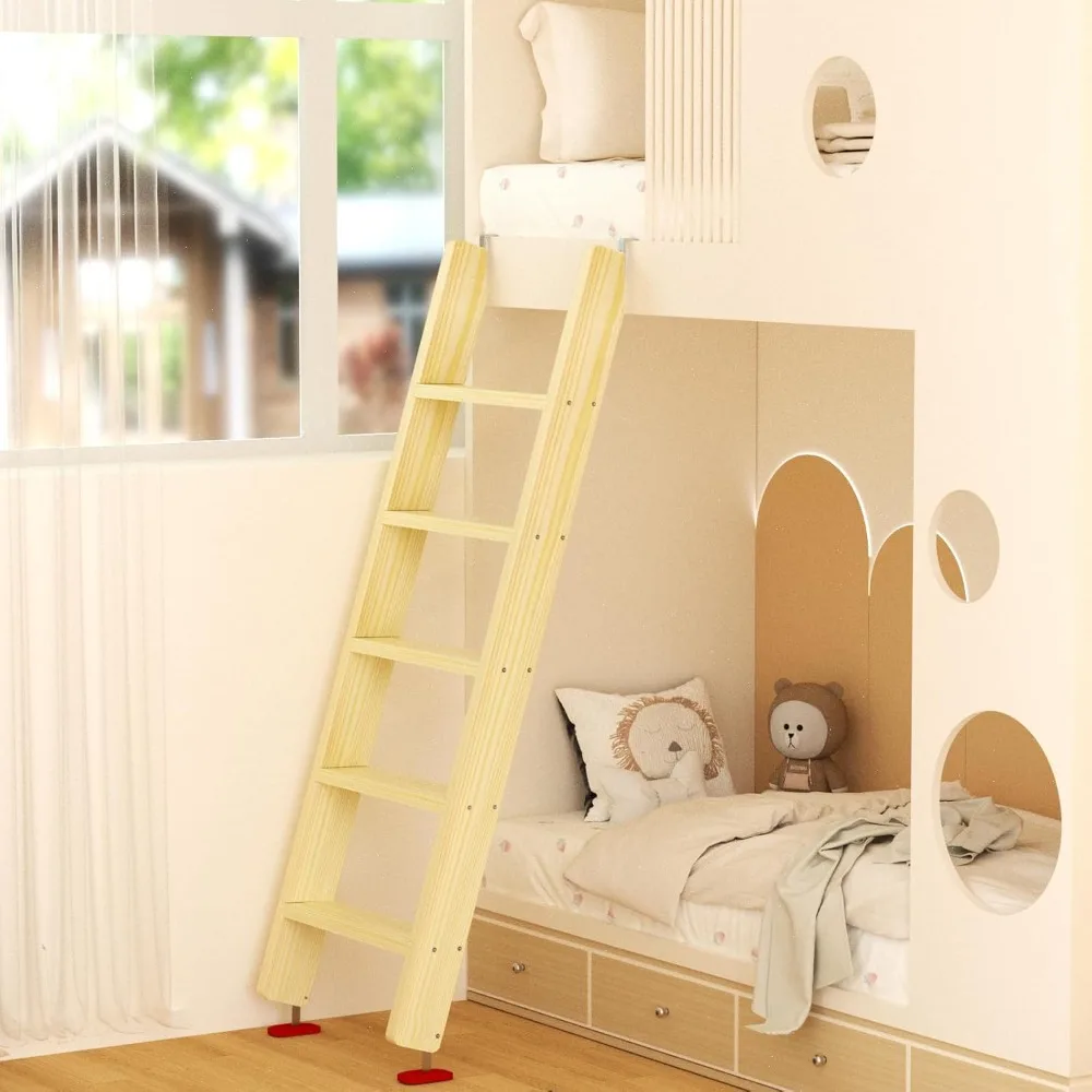 Czarna drewniana drabinka do łóżka piętrowego z bardzo szerokimi stopniami 10 cm, antypoślizgowe podkładki, do łóżka na pięterzu, akademika, kampera, kampera osobowego, łóżka kempingowego, zamiennik, 60 cali