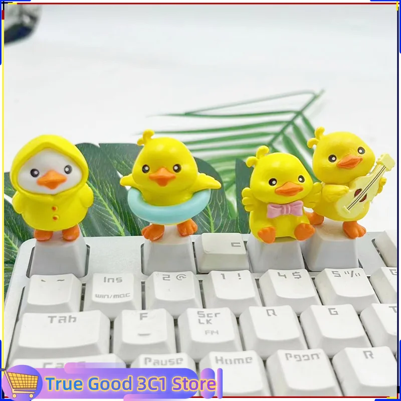 1 Pcs Personalized Three-Dimensional Yellow Duck Keycap Oem R4 Drip Glue Handmade Cross Axis Mechanical Keycap Cartoon Cute