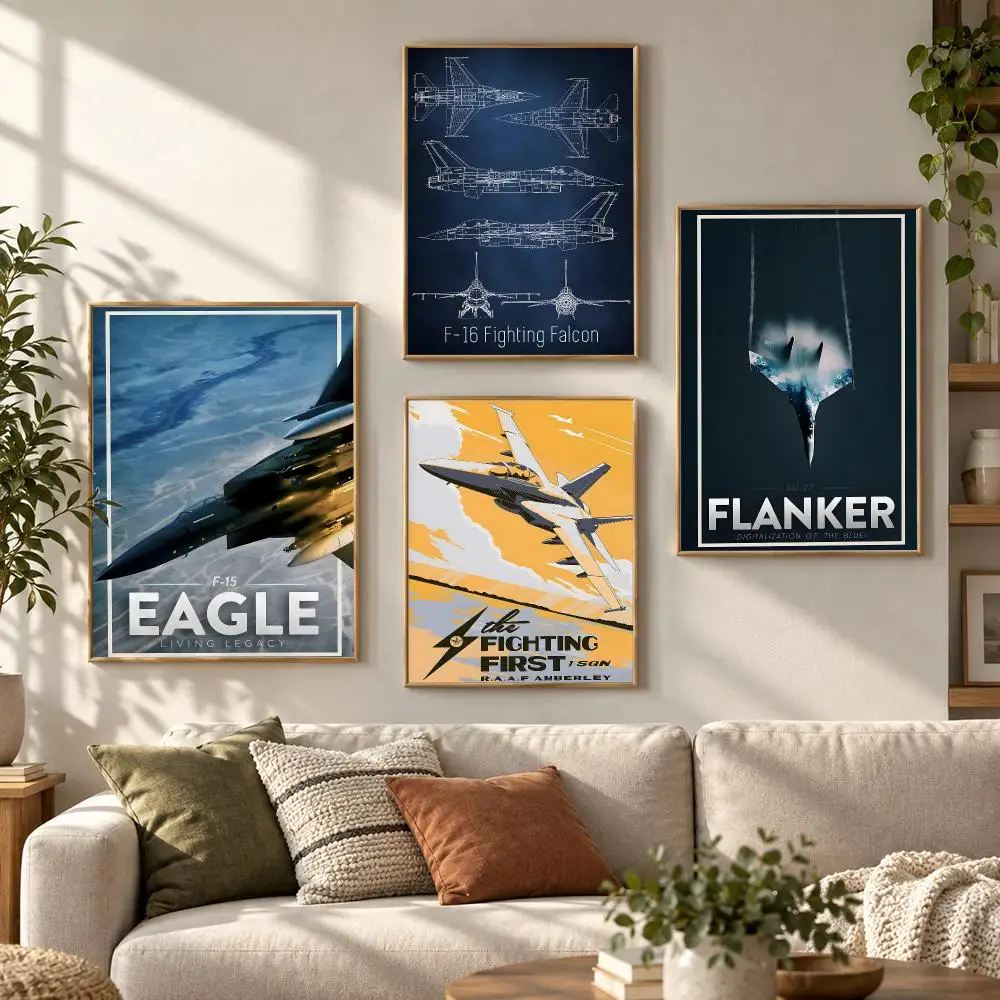 American fighter aircraft Military Aviation Jet 80s Poster Contemporary Wall Art Print for Bedroom & Living Room, Unframed