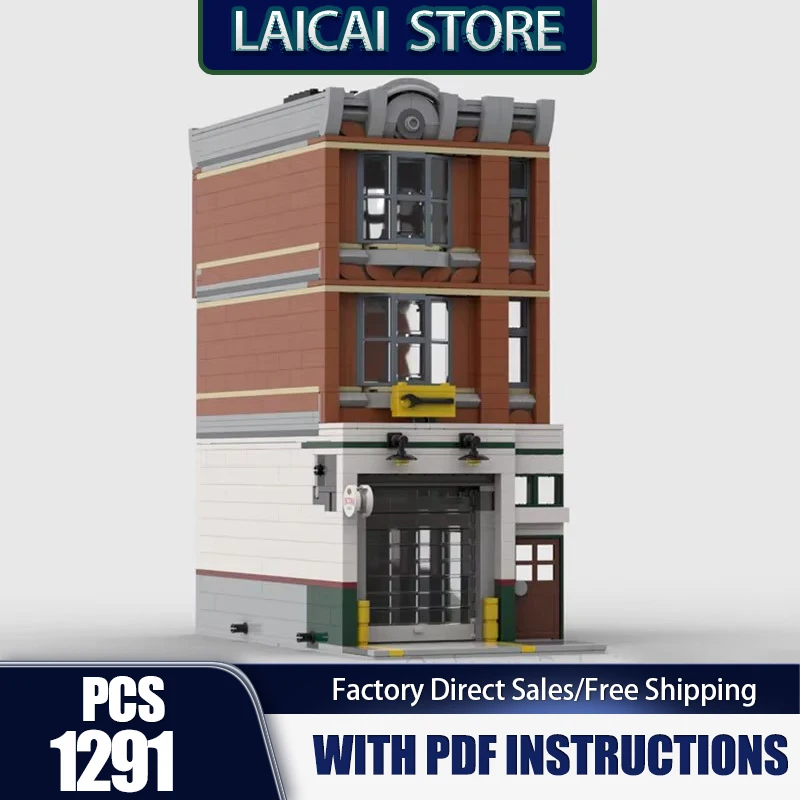 Moc Building Blocks Modular Main Street Garage - Corner Garage Reimagined Model Technology Brick  Assembly Construction Toy