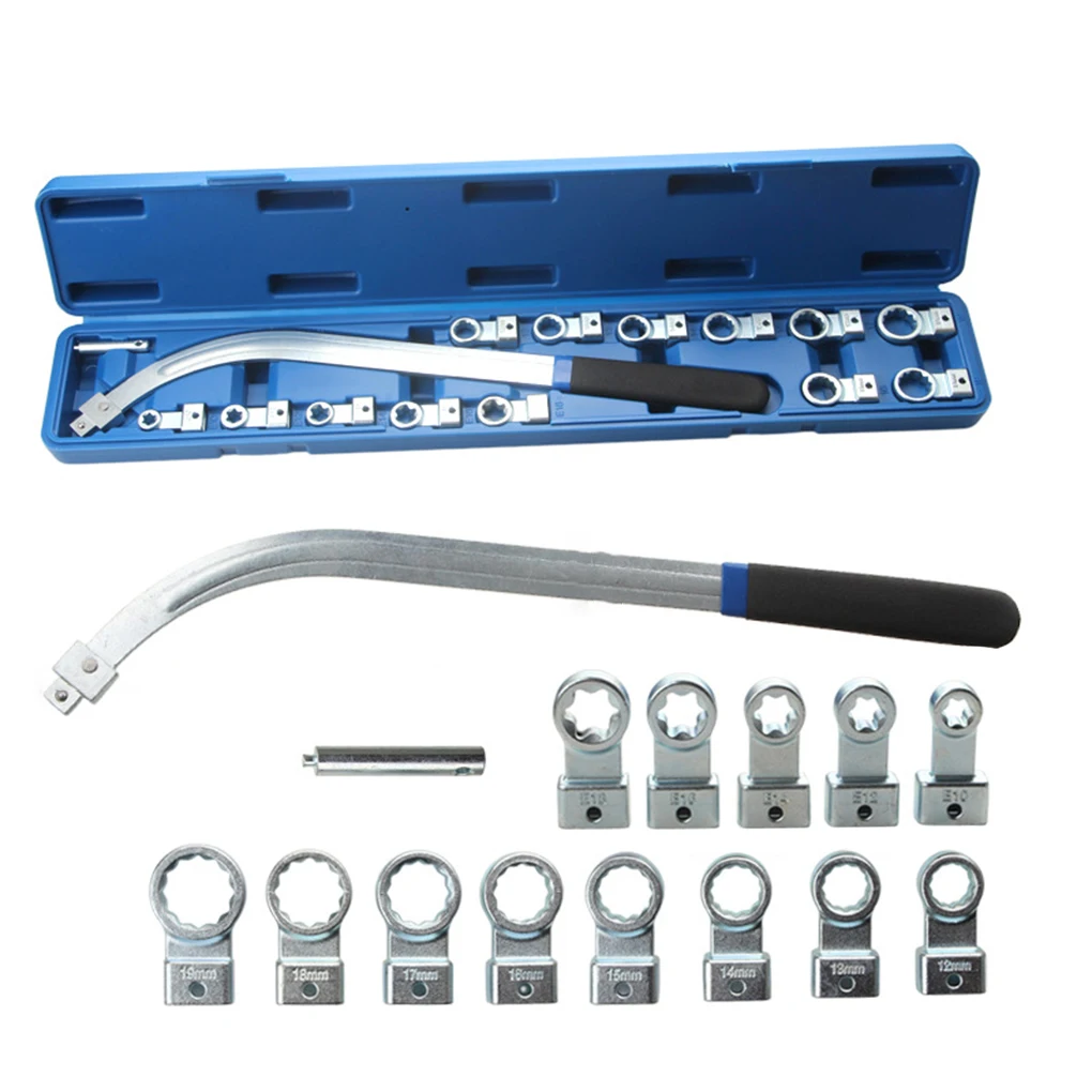 

15Pcs Car Engine Belt Tensioner Tool Set 12-19mm E10-E18 Adapters Idler Pulley Disassembly Assembly Auto Repair Wrench Kit