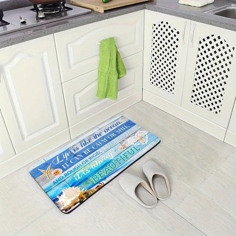 

1PC Oceanic Wisdom: Seashells Kitchen Rug Non-Slip Door Mat Pop design Bathroom Rug Bath Mat Carpet for Home Sink Laundry Decor