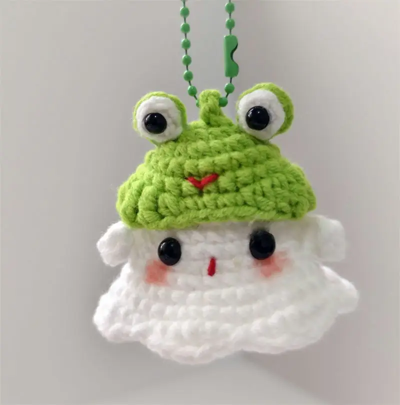 

Funny Cross-dressing Ghost Doll Crochet Keychains Cute Knitting Small Ghost Keyrings For Bag Pendant Kawaii Knitted White Elf