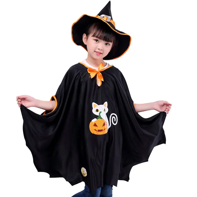 loween Witch Costume Cloak Children's Par Magicician Festival Gathering Cosplay Outfit Fem Witch Pumpkin Design
