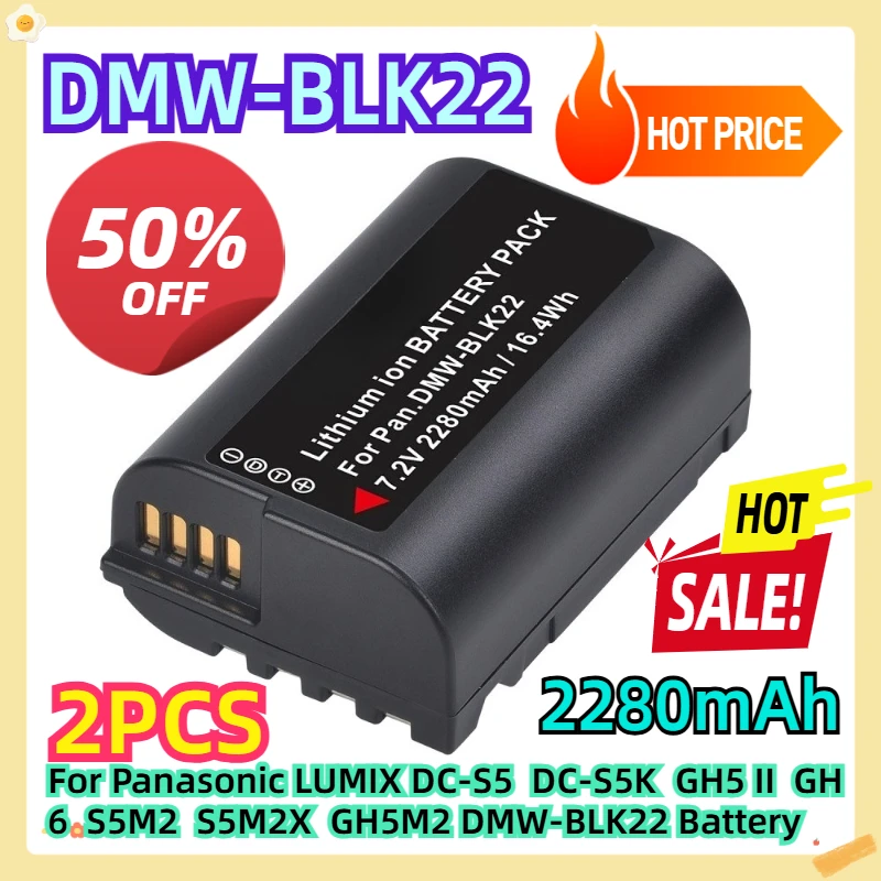 

DMW-BLK22 For Panasonic LUMIX DC-S5 DC-S5K GH5 II GH6 S5M2 S5M2X GH5M2 DMW-BLK22 Battery 2280mAh 2pcs